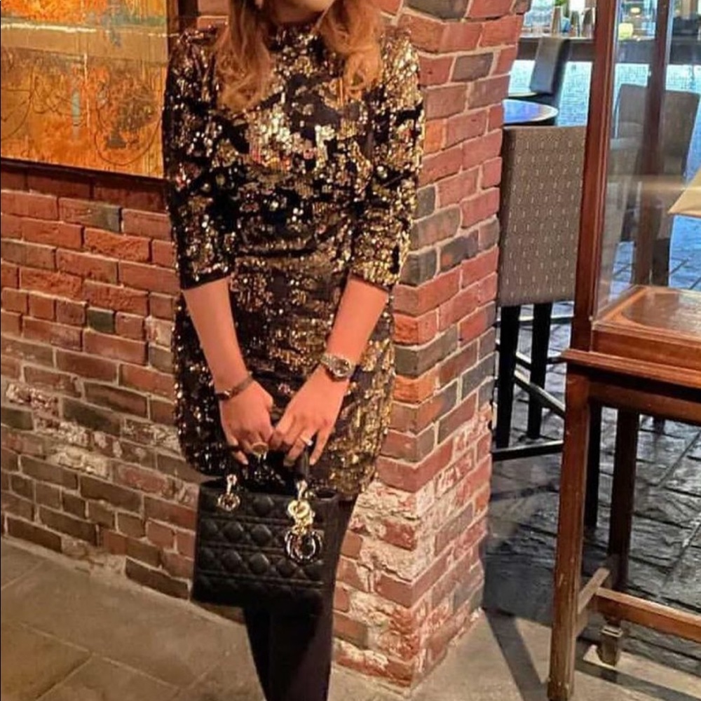 Black and gold Sequin Velvet/ Velour dress